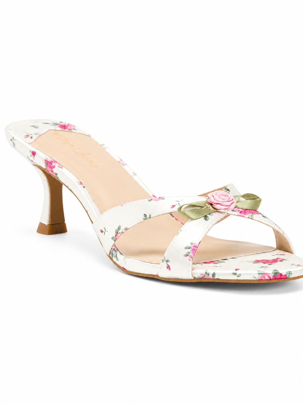 For Love & Lemons Floral Pink Rose Accent Slide Sandal (Cross Posted)